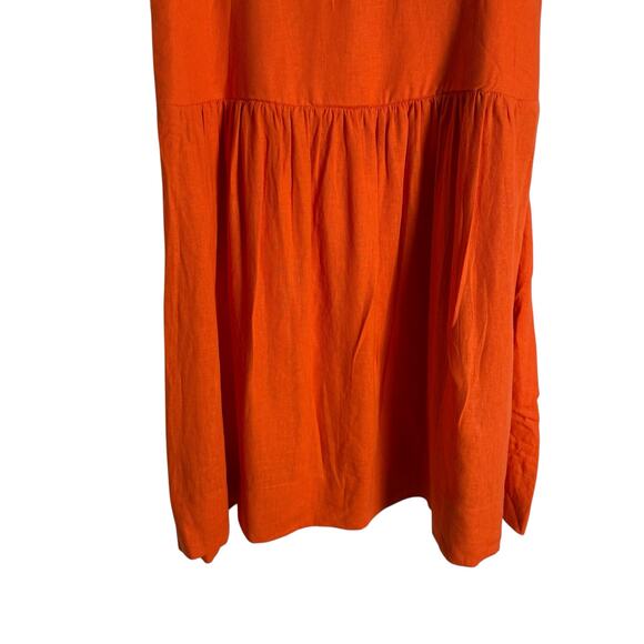 Farm Rio Orange Smocked Linen Blend Sleeveless Resort Midi Sun Dress Size Small - Picture 8 of 16
